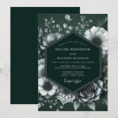 Invitation Mariage Fleur Émeraude Monochrome (Devant / Derrière)