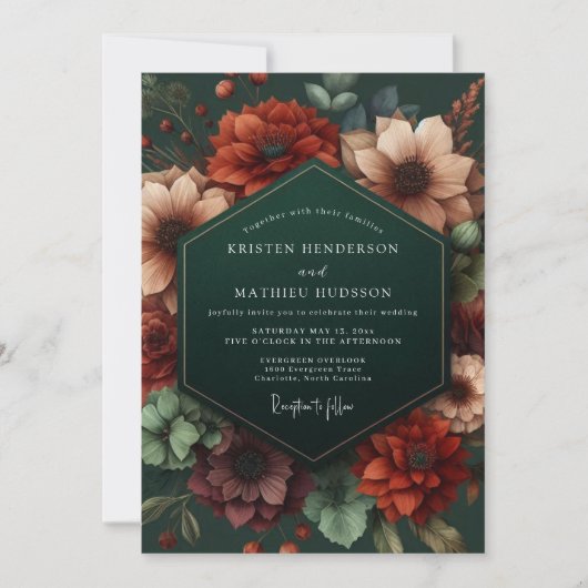 Invitation Mariage Fleur Émeraude Opulente (Devant)