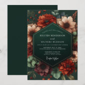 Invitation Mariage Fleur Émeraude Opulente (Devant / Derrière)