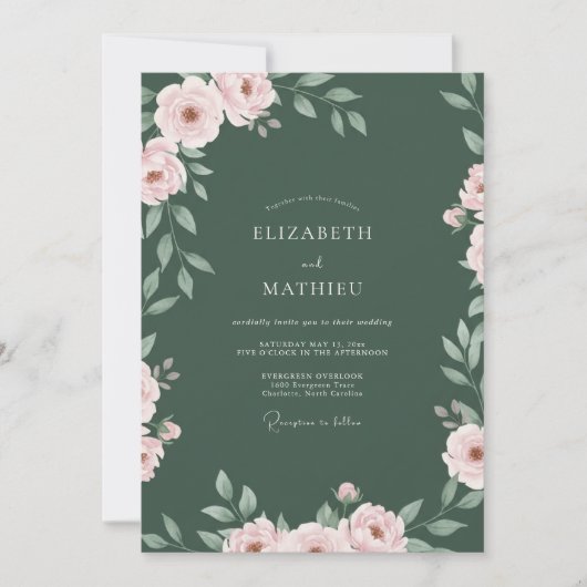 Invitation Mariage Fleur Émeraude Rosée (Devant)