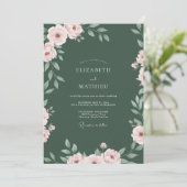 Invitation Mariage Fleur Émeraude Rosée (Debout devant)