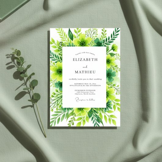 Invitation Mariage Fleur Émeraude Verte