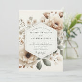 Invitation Mariage Fleur Épousée Beige (Debout devant)