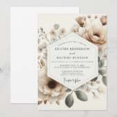 Invitation Mariage Fleur Épousée Beige (Devant / Derrière)