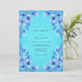 Invitation Mariage Fleur Éthérée Aqua (Debout devant)