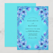 Invitation Mariage Fleur Éthérée Aqua (Devant / Derrière)