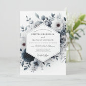 Invitation Mariage Fleur Éthérée Bleu Ardoise (Debout devant)