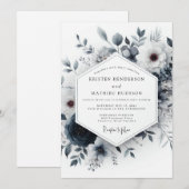 Invitation Mariage Fleur Éthérée Bleu Ardoise (Devant / Derrière)