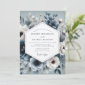 Invitation Mariage Fleur Éthérée Bleu Ardoise (Debout devant)