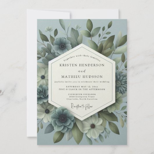 Invitation Mariage Fleur Éthérée Bleu Ardoise (Devant)