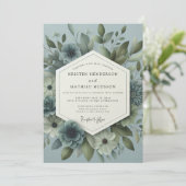 Invitation Mariage Fleur Éthérée Bleu Ardoise (Debout devant)