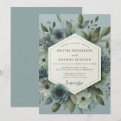 Invitation Mariage Fleur Éthérée Bleu Ardoise (Devant / Derrière)