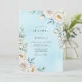 Invitation Mariage Fleur Éthérée Bleu Ciel (Debout devant)