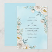 Invitation Mariage Fleur Éthérée Bleu Ciel (Devant / Derrière)