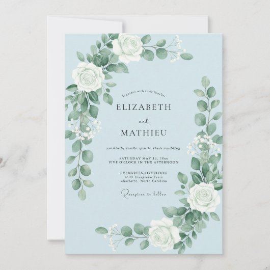 Invitation Mariage Fleur Éthérée Bleu Clair (Devant)