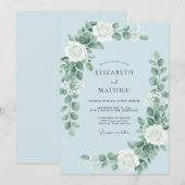 Invitation Mariage Fleur Éthérée Bleu Clair (Devant / Derrière)