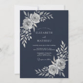 Invitation Mariage Fleur Éthérée Bleu Marine (Devant)