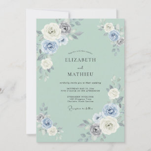 Invitation Mariage Fleur Éthérée Bleu Poudre