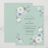 Invitation Mariage Fleur Éthérée Bleu Poudre (Devant / Derrière)