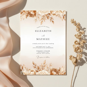 Invitation Mariage Fleur Éthérée Brun