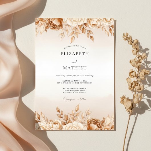 Invitation Mariage Fleur Éthérée Brun