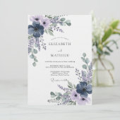 Invitation Mariage Fleur Éthérée de Lavande Navy (Debout devant)