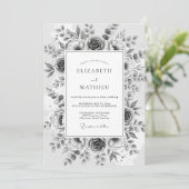 Invitation Mariage Fleur Éthérée Grise (Debout devant)