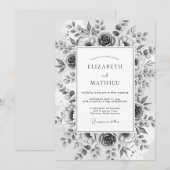 Invitation Mariage Fleur Éthérée Grise (Devant / Derrière)