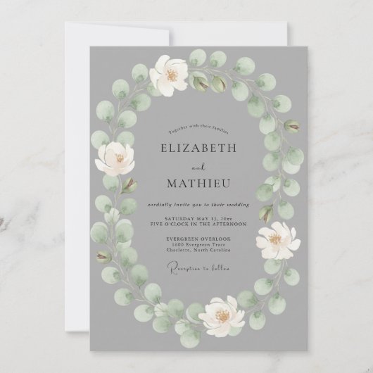 Invitation Mariage Fleur Éthérée Grise (Devant)