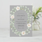 Invitation Mariage Fleur Éthérée Grise (Debout devant)