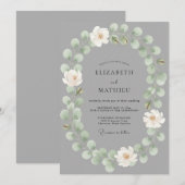 Invitation Mariage Fleur Éthérée Grise (Devant / Derrière)