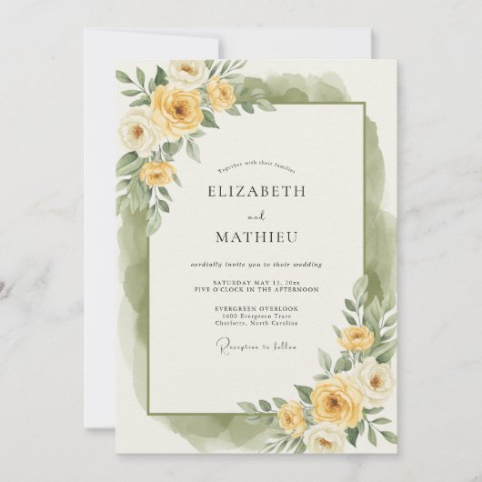 Invitation Mariage Fleur Éthérée Jaune (Devant)