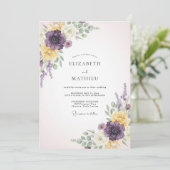 Invitation Mariage Fleur Éthérée Jaune Violet (Debout devant)