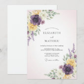 Invitation Mariage Fleur Éthérée Jaune Violet (Devant / Derrière)