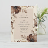 Invitation Mariage Fleur Éthérée Marron (Debout devant)