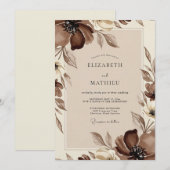 Invitation Mariage Fleur Éthérée Marron (Devant / Derrière)