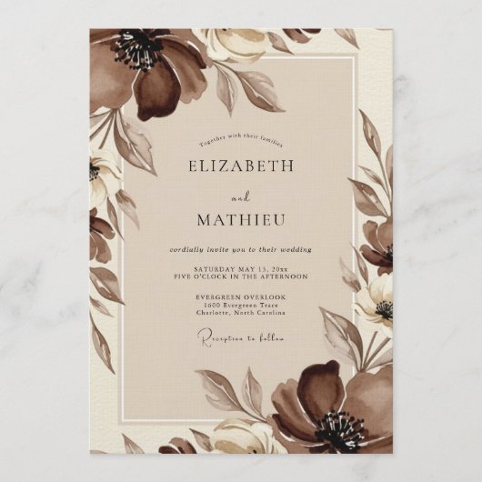 Invitation Mariage Fleur Éthérée Marron (Devant)