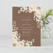 Invitation Mariage Fleur Éthérée Marron (Debout devant)