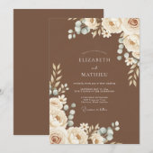 Invitation Mariage Fleur Éthérée Marron (Devant / Derrière)