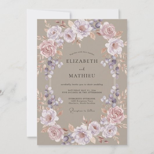 Invitation Mariage Fleur Éthérée Mauve (Devant)