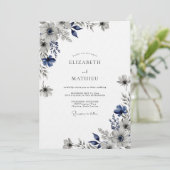 Invitation Mariage Fleur Éthérée Navy (Debout devant)
