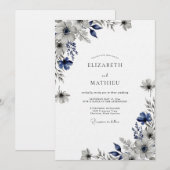 Invitation Mariage Fleur Éthérée Navy (Devant / Derrière)