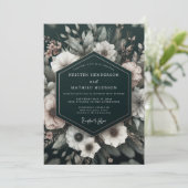 Invitation Mariage Fleur Éthérée Noir (Debout devant)