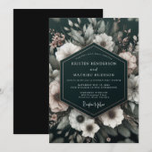 Invitation Mariage Fleur Éthérée Noir (Devant / Derrière)