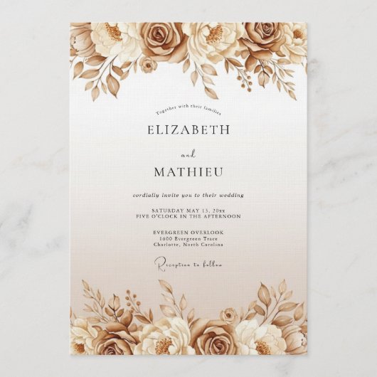 Invitation Mariage Fleur Éthérée Ocre (Devant)