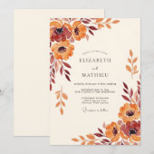 Invitation Mariage Fleur Éthérée Orange (Devant / Derrière)