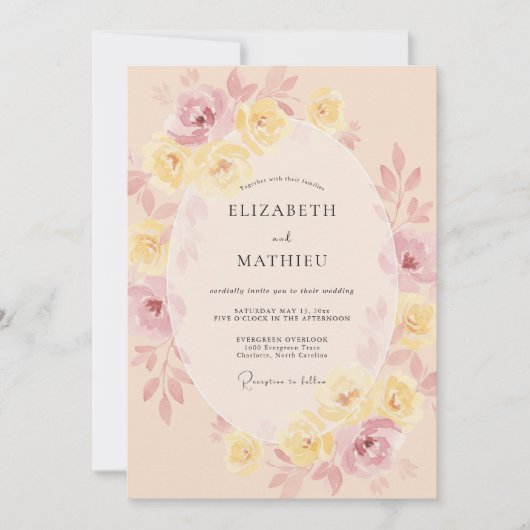 Invitation Mariage Fleur Éthérée Pêche Pâle (Devant)