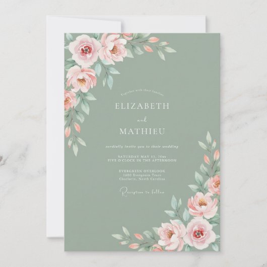 Invitation Mariage Fleur Éthérée pêche pâle (Devant)