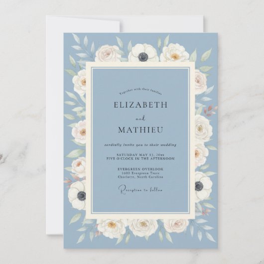 Invitation Mariage Fleur Éthérée Pervenche (Devant)