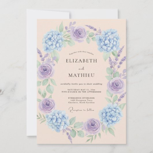 Invitation Mariage Fleur Éthérée Pervenche (Devant)